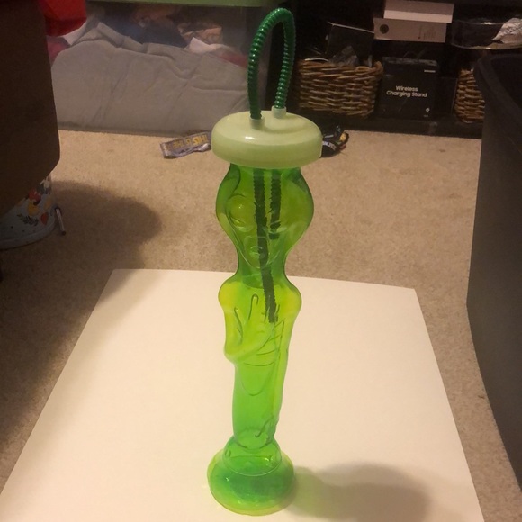 Vintage The Martian By BETRAS 16” Tall Neon Green Alien Drink Bottle With Straw - Picture 10 of 12